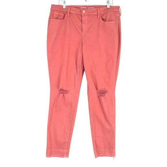 Old Navy Rockstar Pink Salmon Distressed Knees Jeans Pants Size 16‎ Regular - Picture 1 of 7